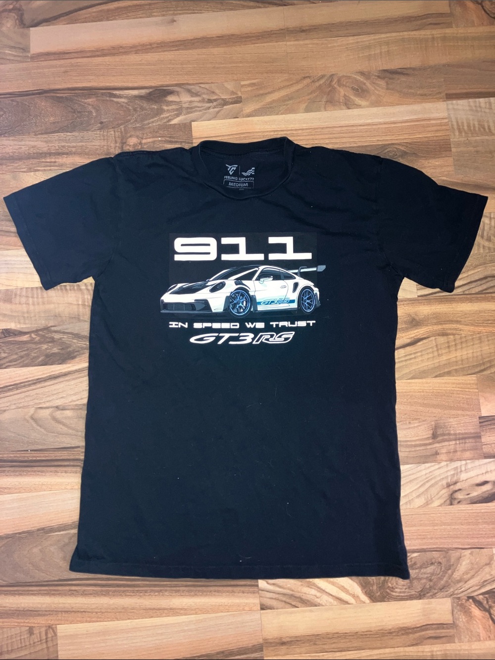 Feeling Lucky 911 Porsche car GT3 RS Men’s Sz M Black T shirt